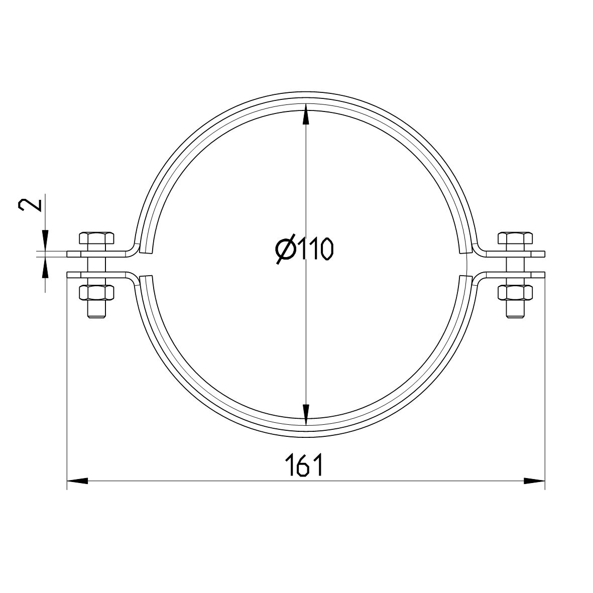 Line Drawing - Pipe hanger-EPDM-2 M6 bolts